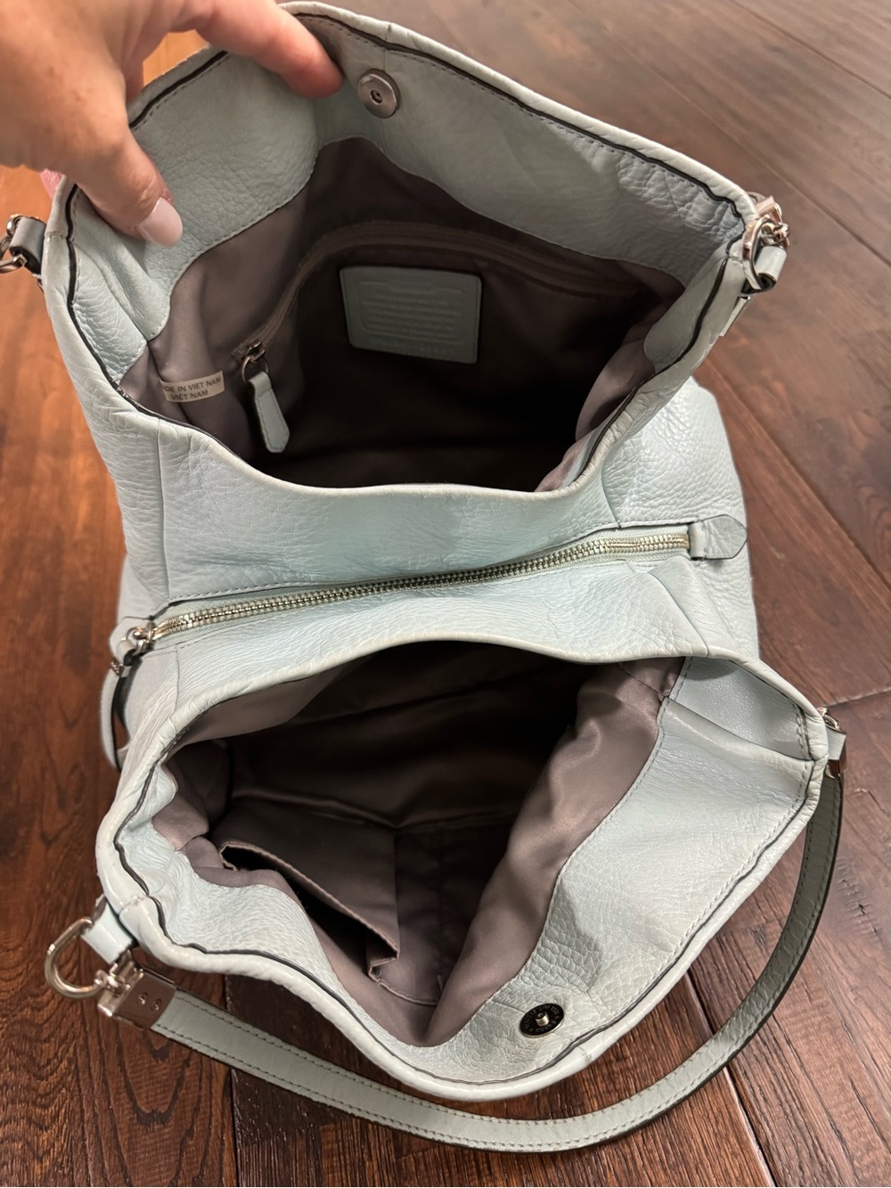 Coach Pebbled Leather Hobo Bag in Light Blue - Picture 8 of 15